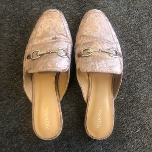 Lavender crushed velvet slides